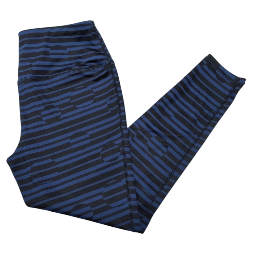 Chico's Zenergy Black/Blue Striped 7/8 Leggings Yoga Pants Size 1 (US Size 8/10)